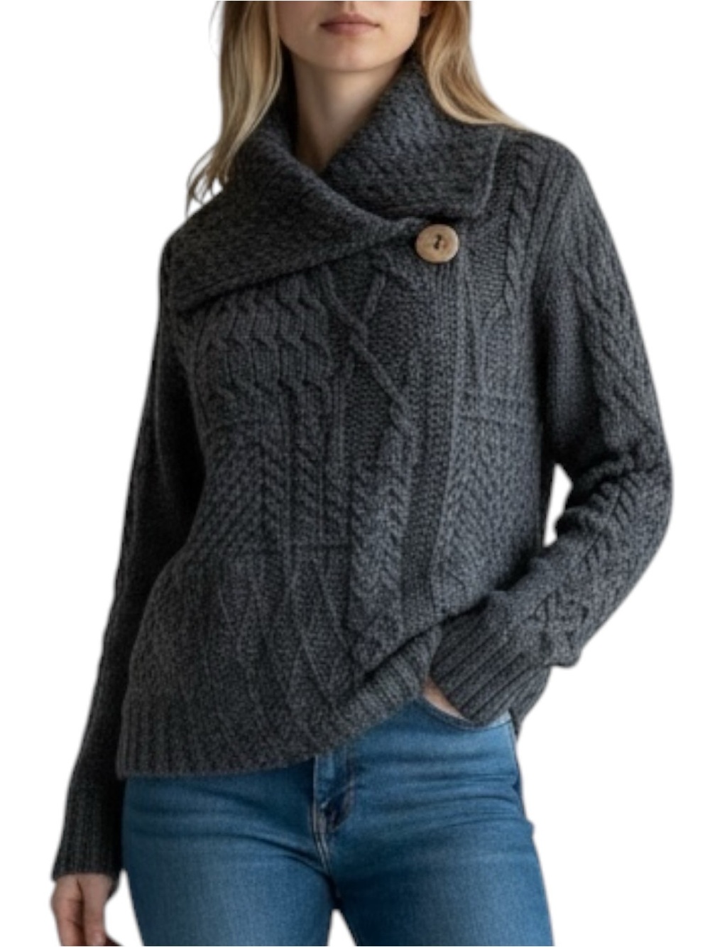 Aran Sweater Market Merino Wool Cardigan Ireland Cable Knit Coat Sweater Large